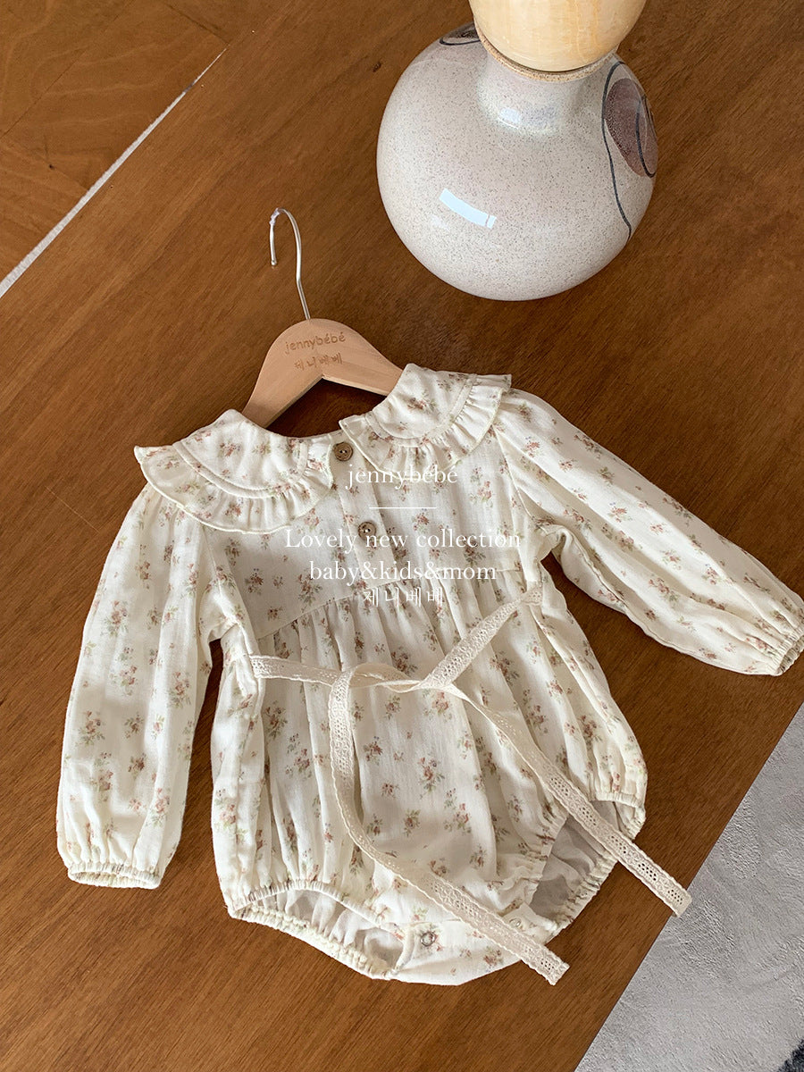 【新作20日(金) 10:00販売】プティフラワー レースカラーロンパース