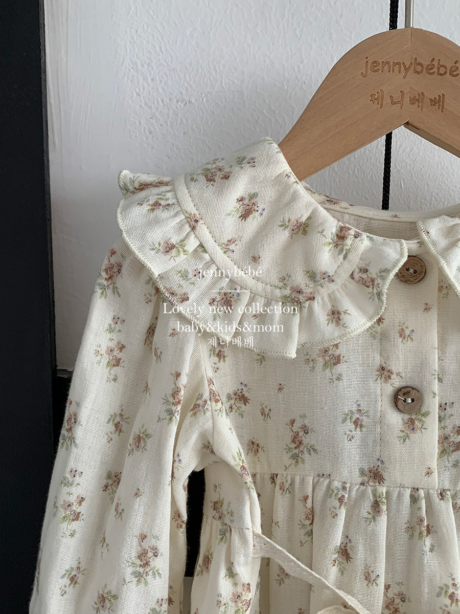 【新作20日(金) 10:00販売】プティフラワー レースカラーロンパース