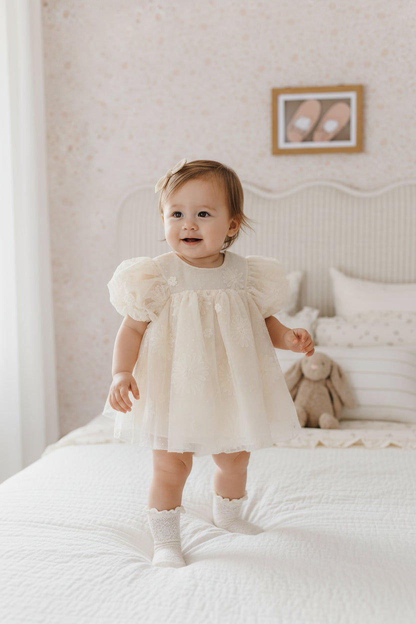 フラワー刺繍チュールドレス