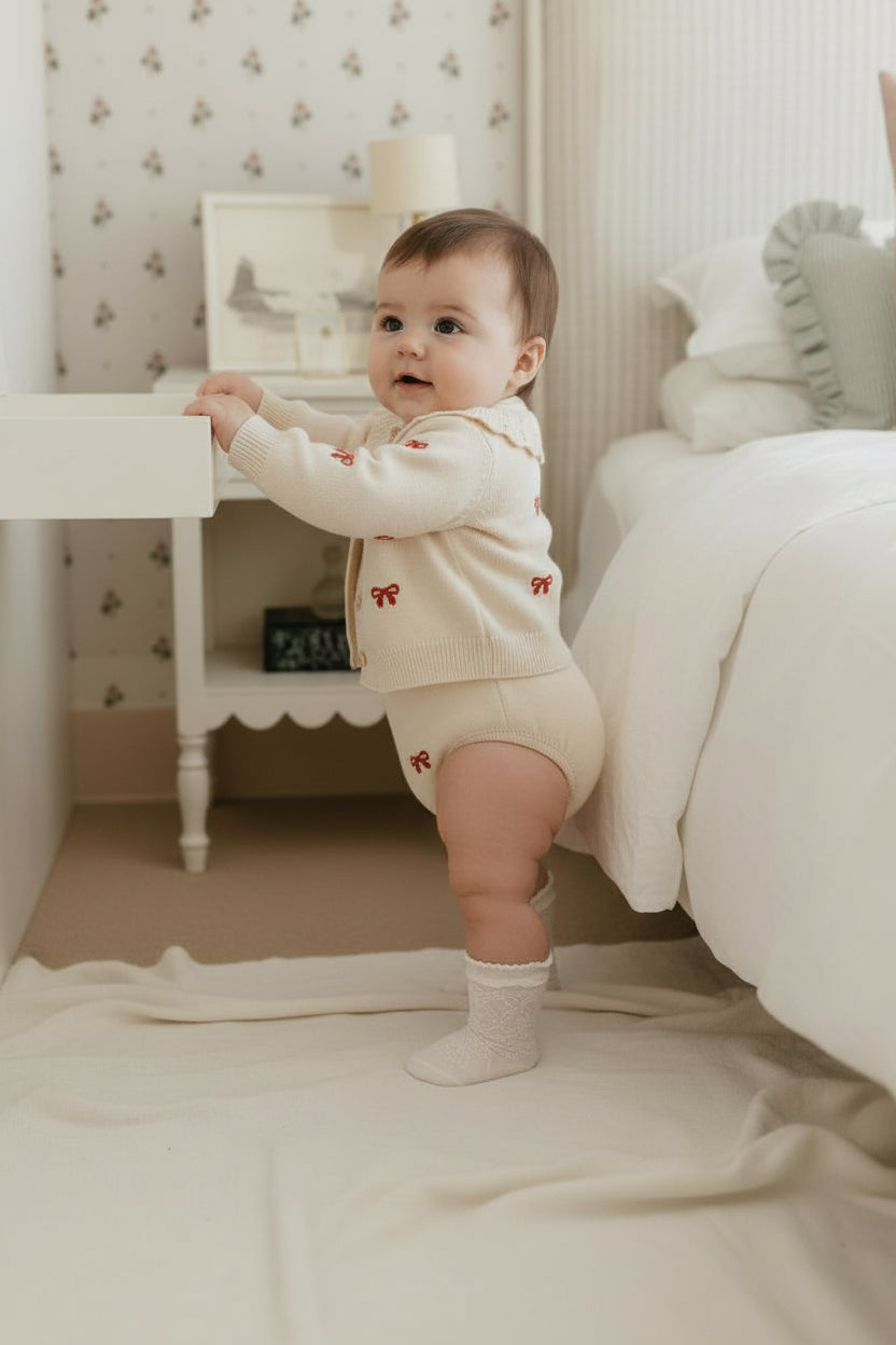 プティリボン ニットカーディガン / ロンパース