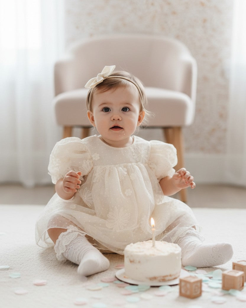 フラワー刺繍チュールドレス