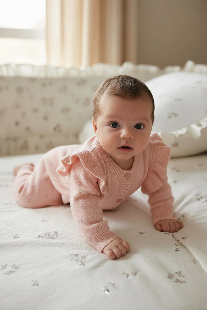 【新作】フリルスリーブニットロンパース