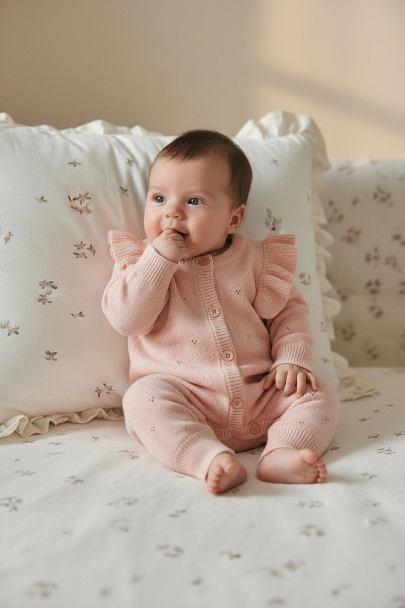 【新作】フリルスリーブニットロンパース