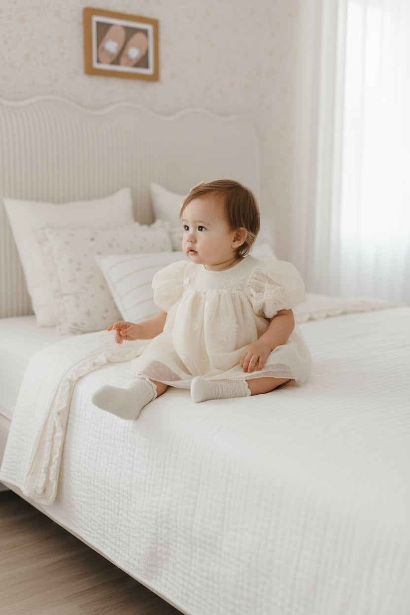 フラワー刺繍チュールドレス