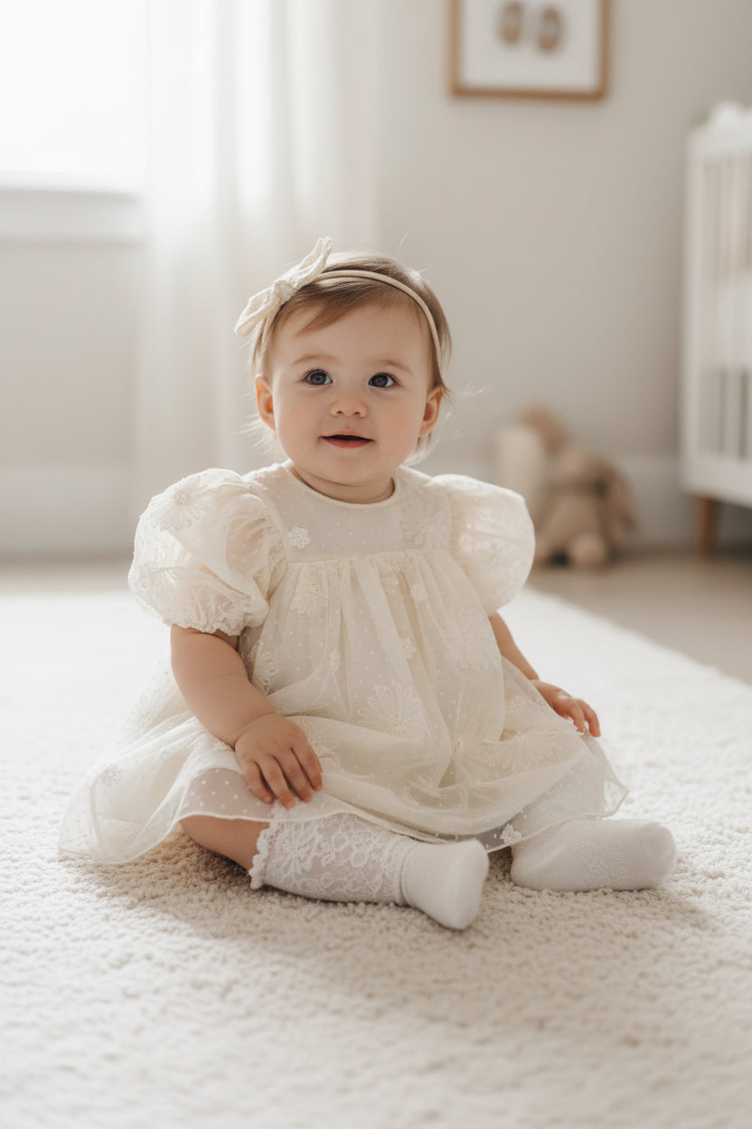 フラワー刺繍チュールドレス